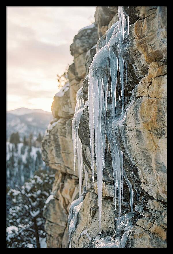 Icicles Hanging From Rocky Cliff
