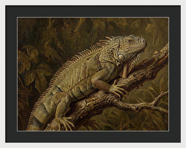 Iguana Perched On Branch