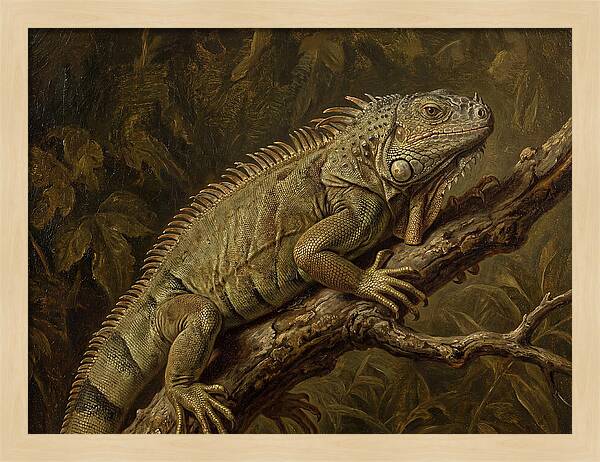 Iguana Perched On Branch