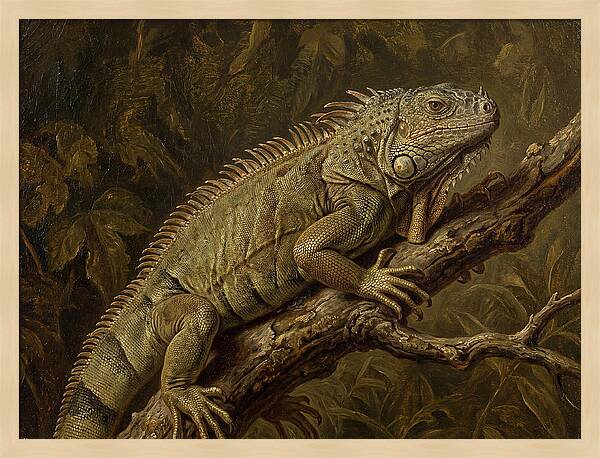 Iguana Perched On Branch
