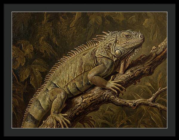 Iguana Perched On Branch