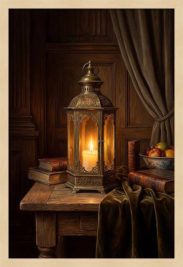 Illuminated Lantern In A Cozy Setting