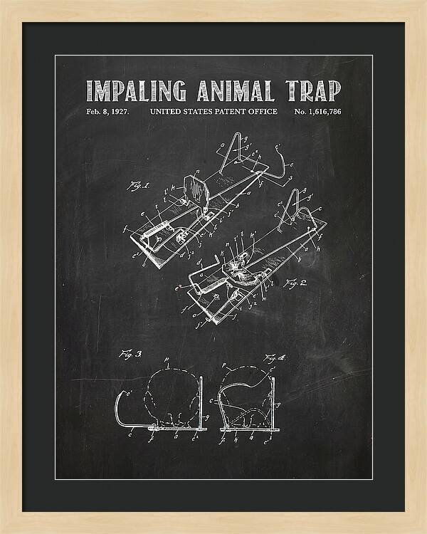 Impaling Animal Trap Chalkboard Patent Us1616786a