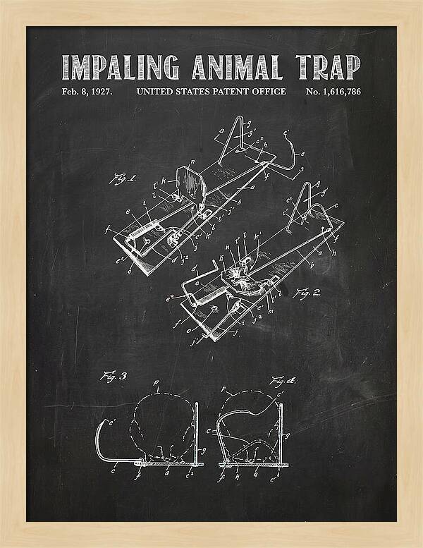 Impaling Animal Trap Chalkboard Patent Us1616786a