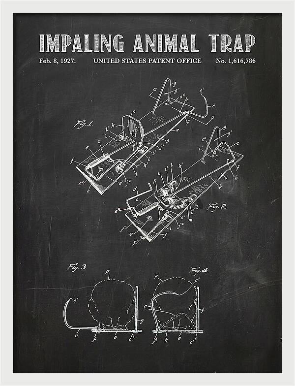 Impaling Animal Trap Chalkboard Patent Us1616786a