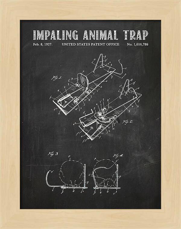 Impaling Animal Trap Chalkboard Patent Us1616786a