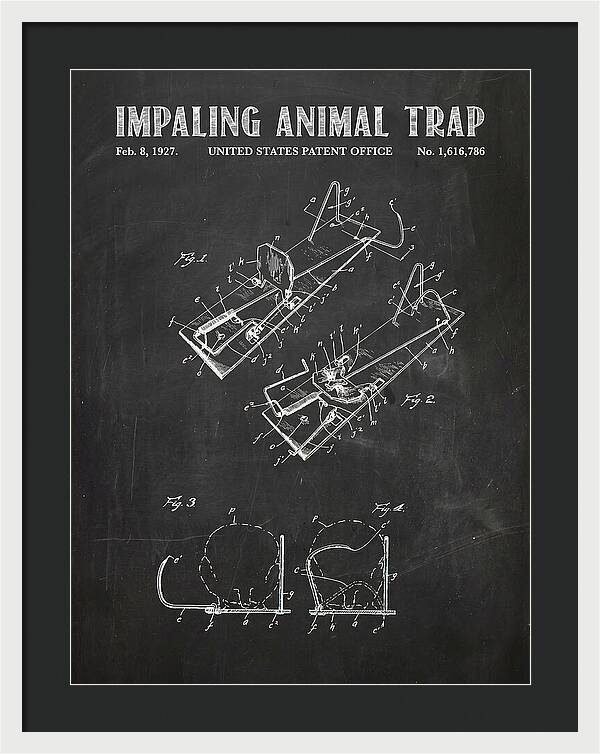 Impaling Animal Trap Chalkboard Patent Us1616786a