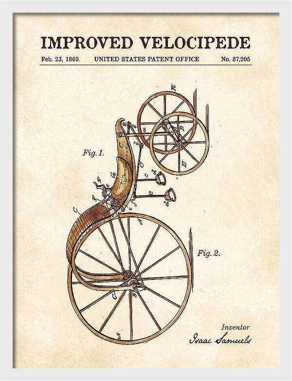 Improved Velocipede Watercolor Patent Us87205a