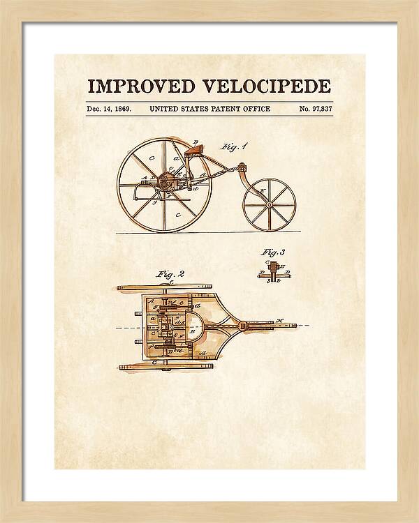 Improved Velocipede Watercolor Patent Us97837a