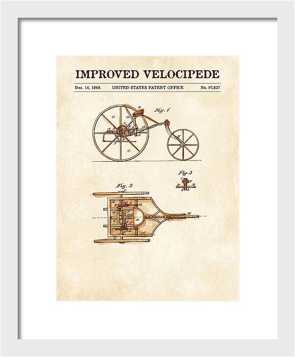 Improved Velocipede Watercolor Patent Us97837a