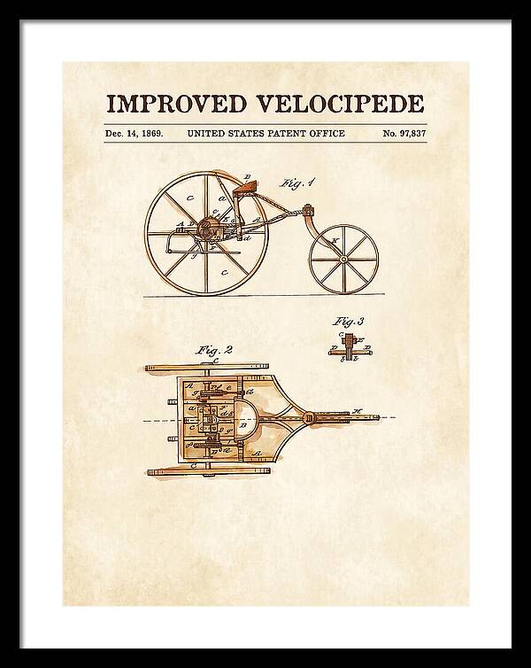 Improved Velocipede Watercolor Patent Us97837a