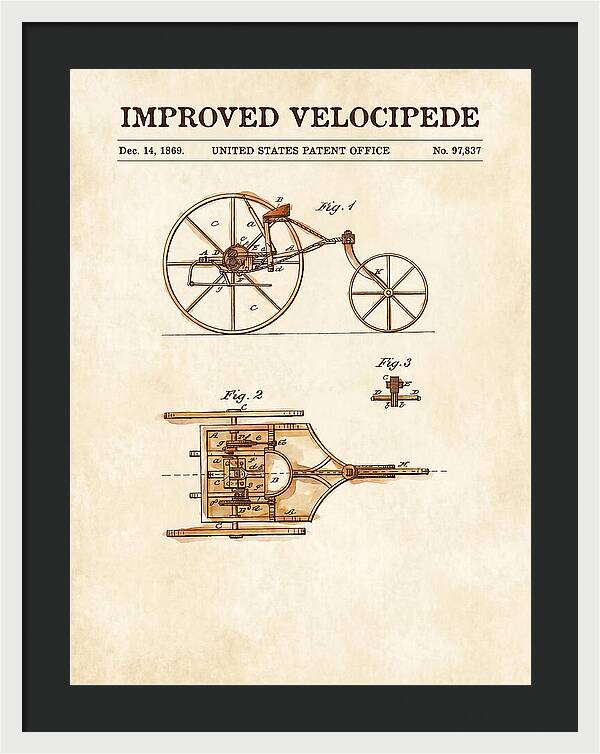 Improved Velocipede Watercolor Patent Us97837a