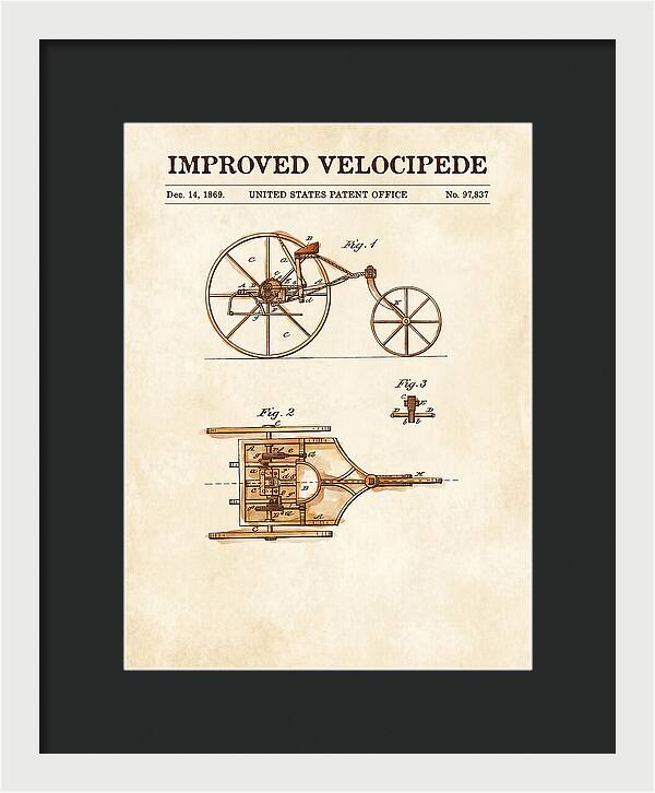 Improved Velocipede Watercolor Patent Us97837a