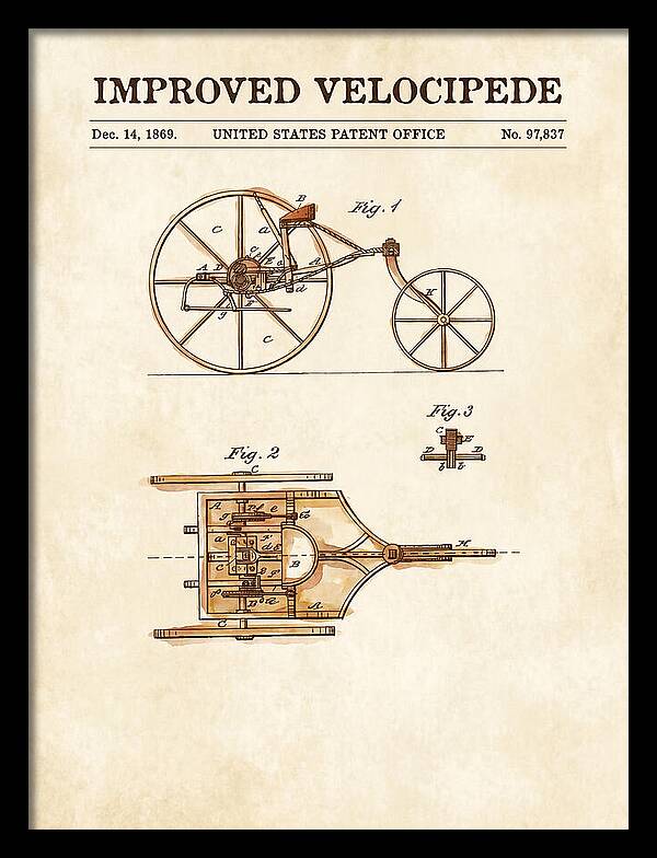 Improved Velocipede Watercolor Patent Us97837a