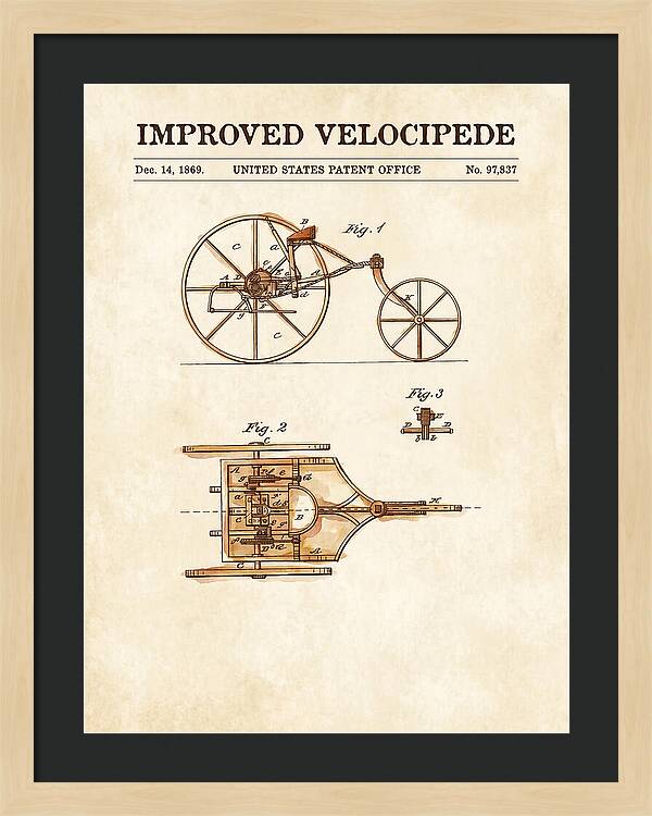 Improved Velocipede Watercolor Patent Us97837a