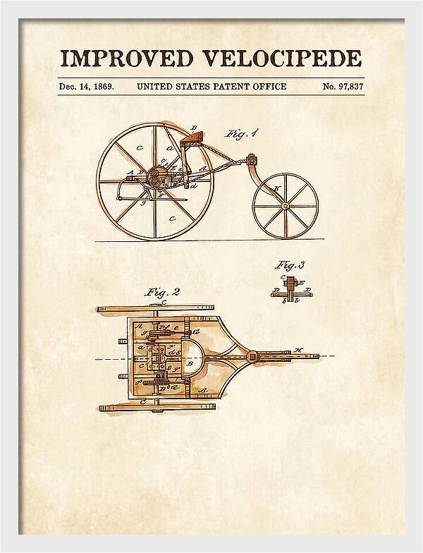 Improved Velocipede Watercolor Patent Us97837a