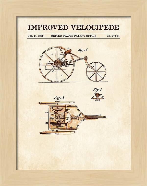 Improved Velocipede Watercolor Patent Us97837a