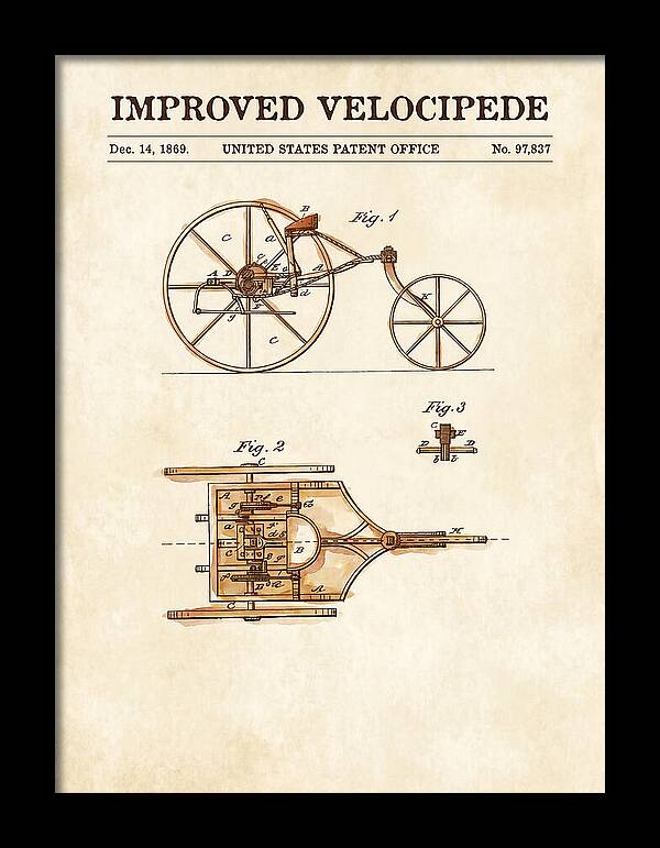 Improved Velocipede Watercolor Patent Us97837a