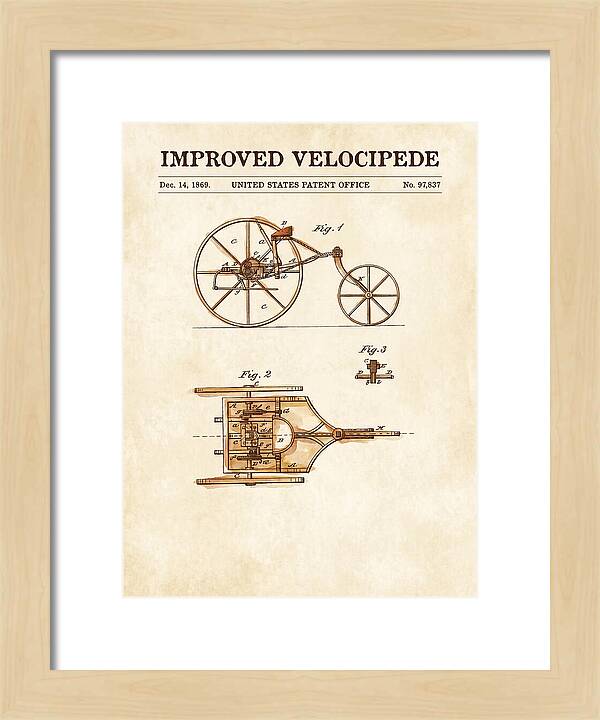 Improved Velocipede Watercolor Patent Us97837a