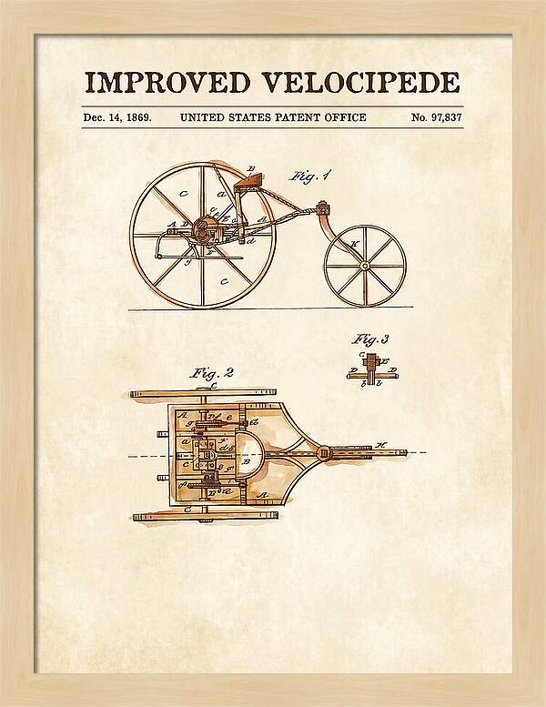 Improved Velocipede Watercolor Patent Us97837a