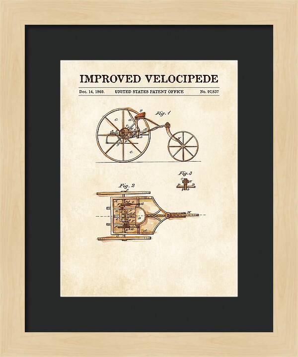 Improved Velocipede Watercolor Patent Us97837a
