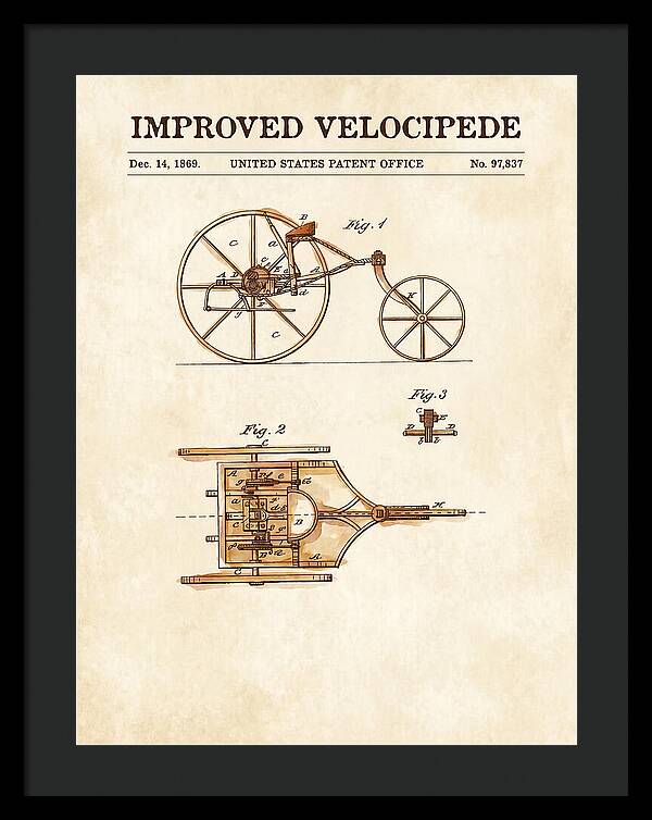Improved Velocipede Watercolor Patent Us97837a
