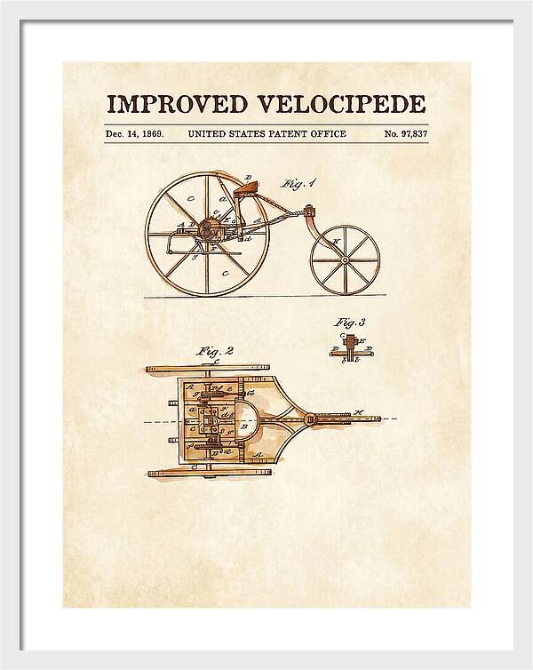 Improved Velocipede Watercolor Patent Us97837a