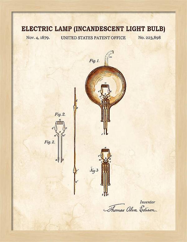 Incandescent Light Bulb Watercolor Patent Us223898a