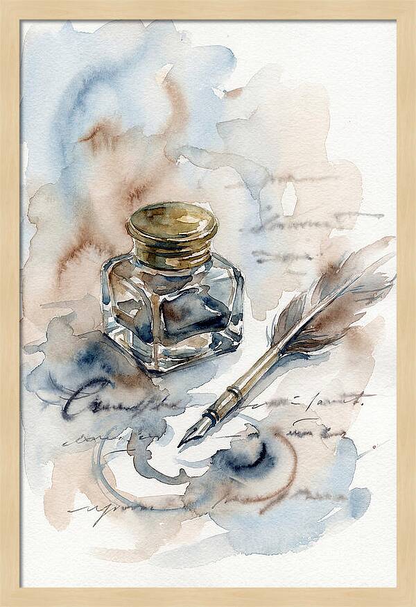 Inkwell And Quill Watercolor