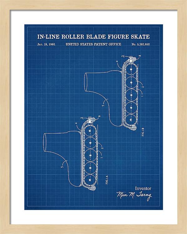 Inline Figure Skate Rollerblade Blueprint Patent Us5382052a