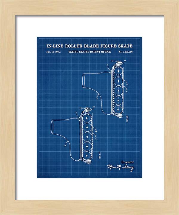 Inline Figure Skate Rollerblade Blueprint Patent Us5382052a