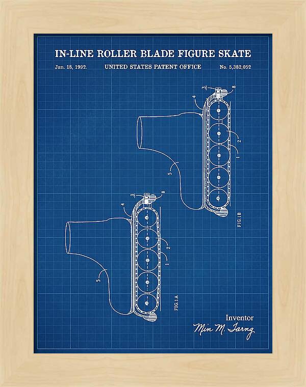 Inline Figure Skate Rollerblade Blueprint Patent Us5382052a