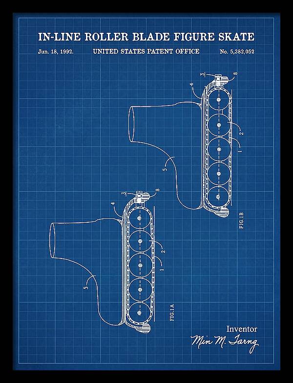 Inline Figure Skate Rollerblade Blueprint Patent Us5382052a