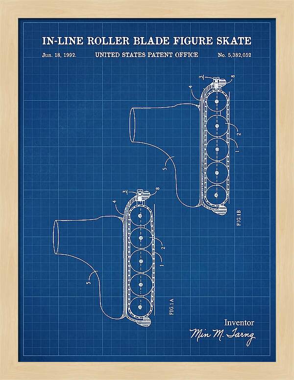 Inline Figure Skate Rollerblade Blueprint Patent Us5382052a