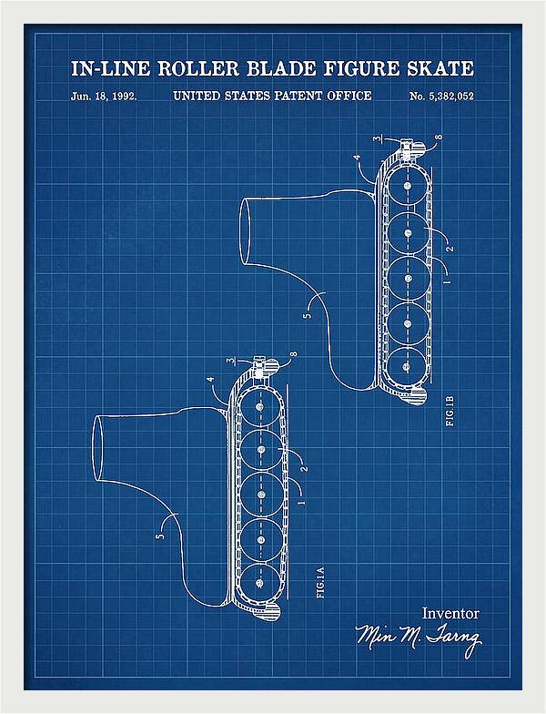 Inline Figure Skate Rollerblade Blueprint Patent Us5382052a