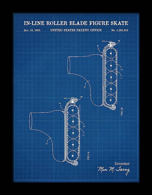 Inline Figure Skate Rollerblade Blueprint Patent Us5382052a