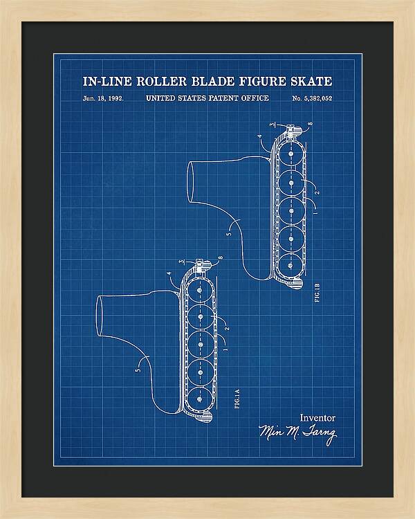 Inline Figure Skate Rollerblade Blueprint Patent Us5382052a