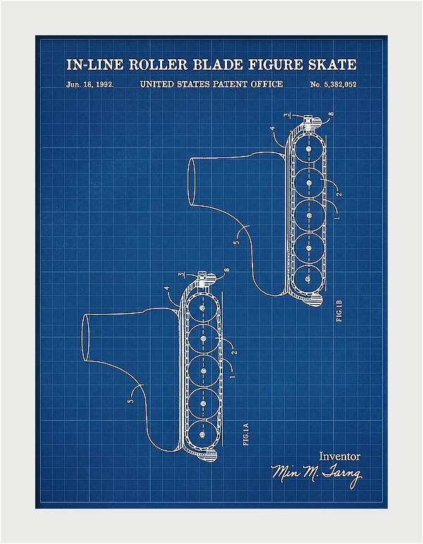 Inline Figure Skate Rollerblade Blueprint Patent Us5382052a