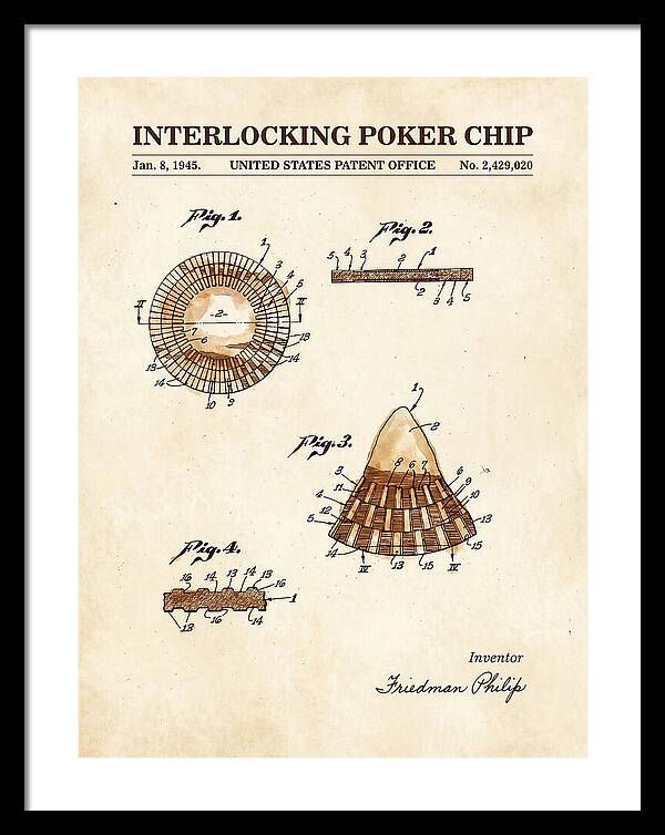 Interlocking Poker Chip Watercolor Patent Us2429020a