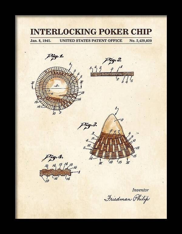 Interlocking Poker Chip Watercolor Patent Us2429020a