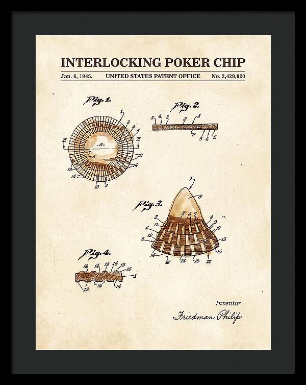Interlocking Poker Chip Watercolor Patent Us2429020a