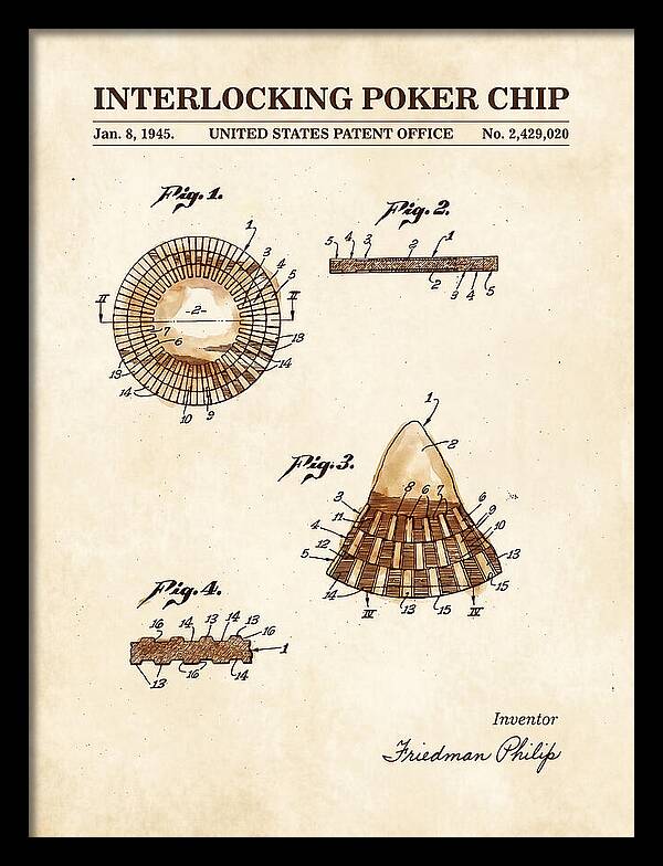 Interlocking Poker Chip Watercolor Patent Us2429020a