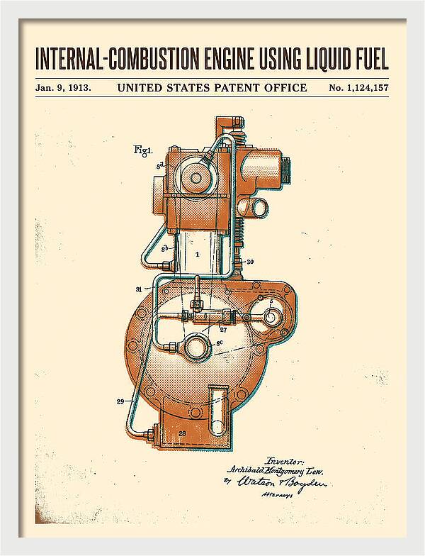 Internal Combustion Engine Liquid Fuel Retro Patent Us1124157a