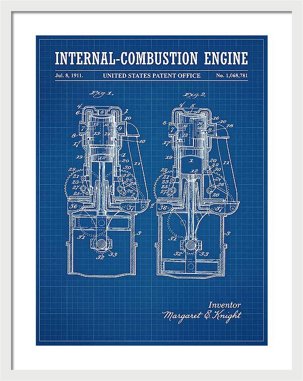 Internal Combustion Engine Margaret Knight Blueprint Patent Us1068781a
