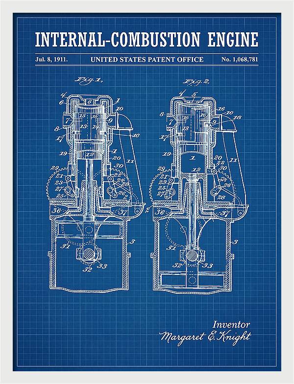 Internal Combustion Engine Margaret Knight Blueprint Patent Us1068781a