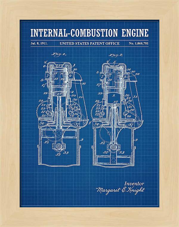 Internal Combustion Engine Margaret Knight Blueprint Patent Us1068781a