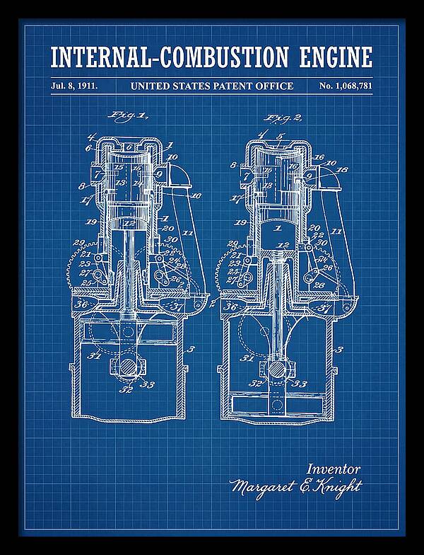Internal Combustion Engine Margaret Knight Blueprint Patent Us1068781a