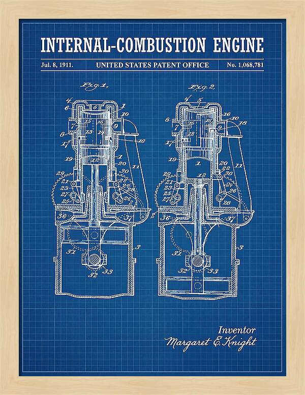 Internal Combustion Engine Margaret Knight Blueprint Patent Us1068781a