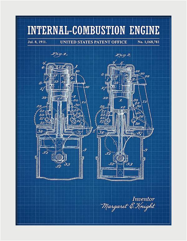 Internal Combustion Engine Margaret Knight Blueprint Patent Us1068781a