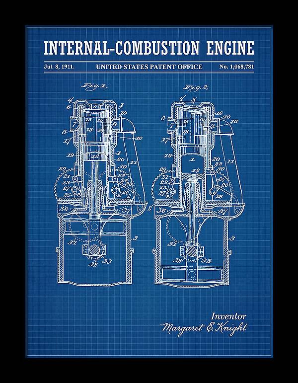 Internal Combustion Engine Margaret Knight Blueprint Patent Us1068781a